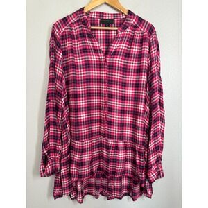 Lane Bryant Peplum High-Low Tunic Pink Plaid Flannel Top Blouse Plus Size 20‎